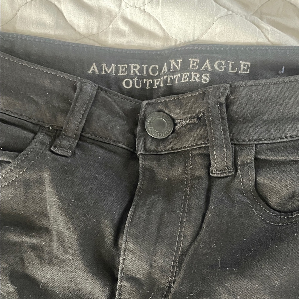 American Eagle Black Skinny Ripped Knee XLong Length 4 - Picture 3 of 5